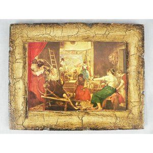Velazquez Art Print Decoupage & Antiqued Finish on Wood Panel the Women Spinners